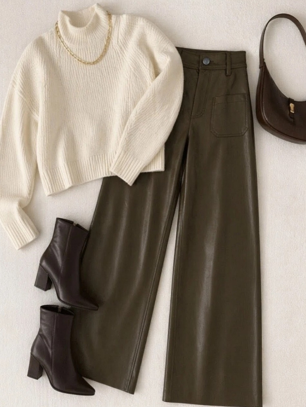 EUC Zara Brown Faux Leather   Marine Style High Rise Raw Hem Trousers, Size 6